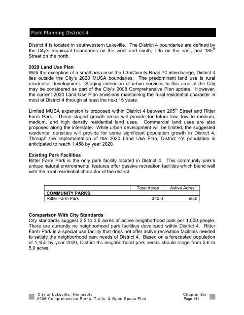 2006 Parks, Trails and Open Space Plan - City of Lakeville