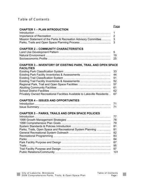 2006 Parks, Trails and Open Space Plan - City of Lakeville