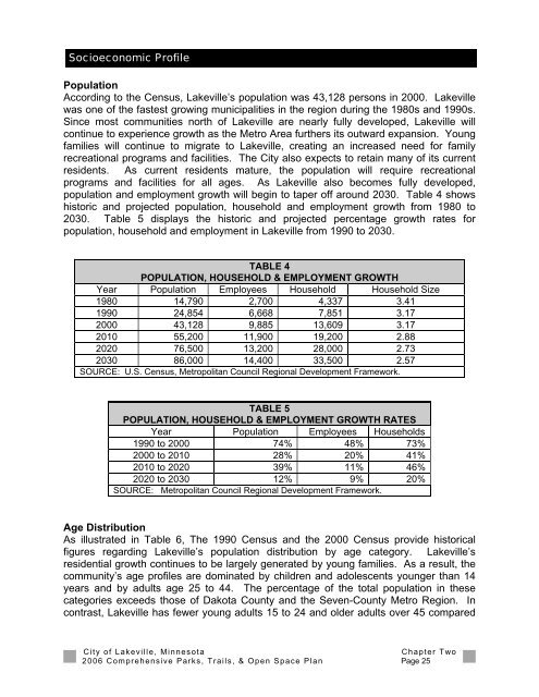 2006 Parks, Trails and Open Space Plan - City of Lakeville