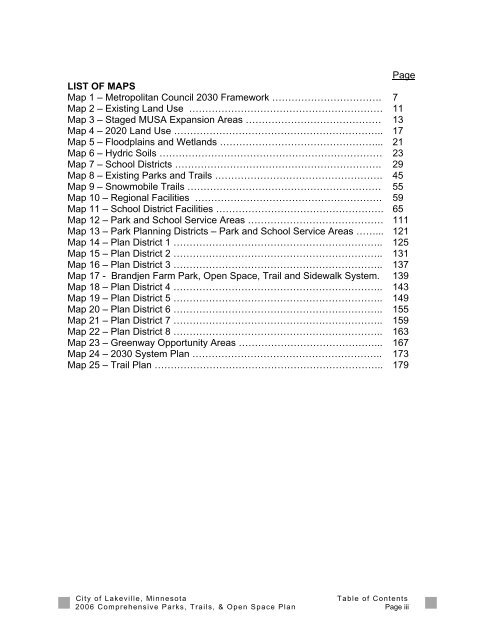 2006 Parks, Trails and Open Space Plan - City of Lakeville