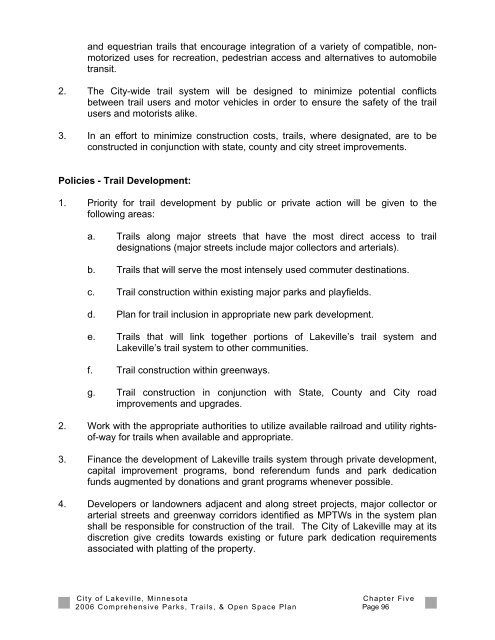 2006 Parks, Trails and Open Space Plan - City of Lakeville