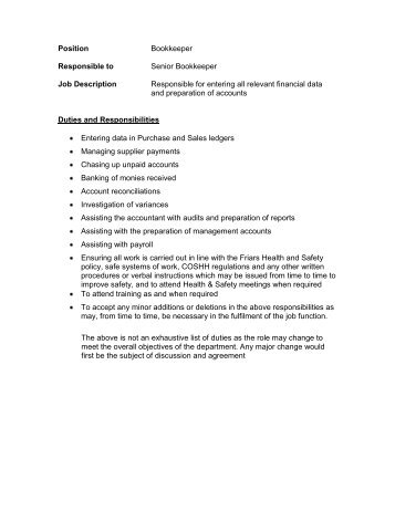 full charge bookkeeper resume sample