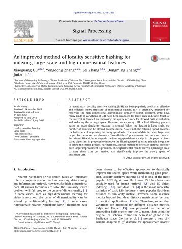 An improved method of locality sensitive hashing for indexing large ...