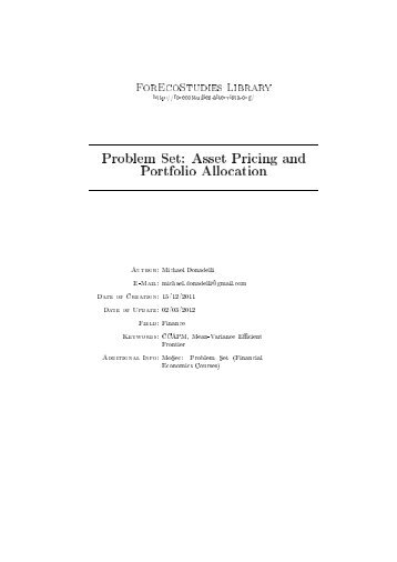 Problem Set: Asset Pricing and Portfolio Allocation - ForEcoStudies