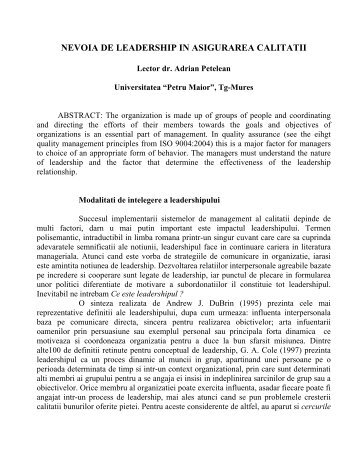 NEVOIA DE LEADERSHIP IN ASIGURAREA CALITATII - ecr-uvt