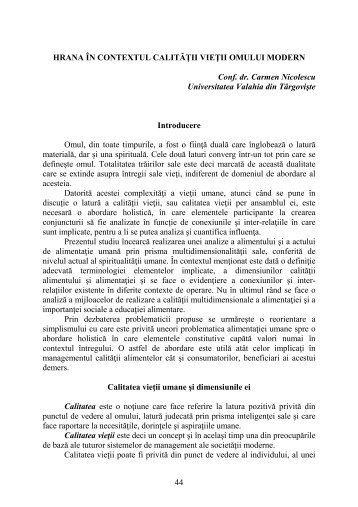HRANA ÃN CONTEXTUL CALITÄÅ¢II VIEÅ¢II OMULUI MODERN - ecr-uvt