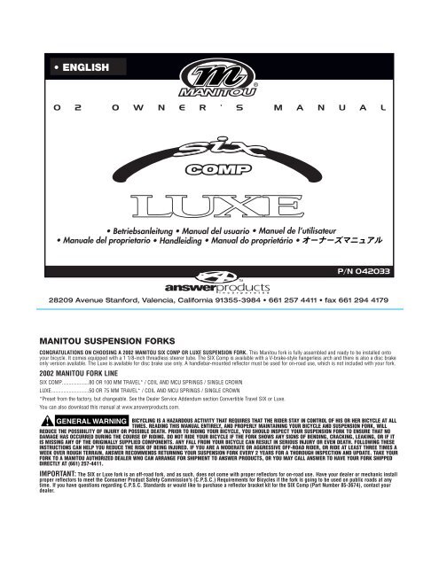 Manitou-Answer 2002 Six Comp Luxe Service Manual