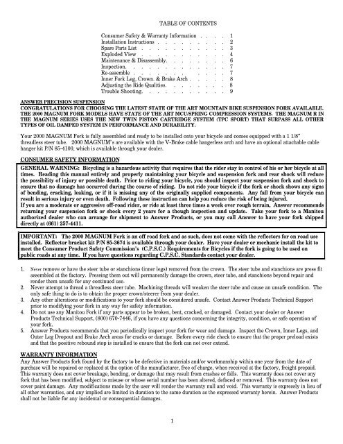 Manitou 2000 Magnum Service Manual Spoke N Word Cycles