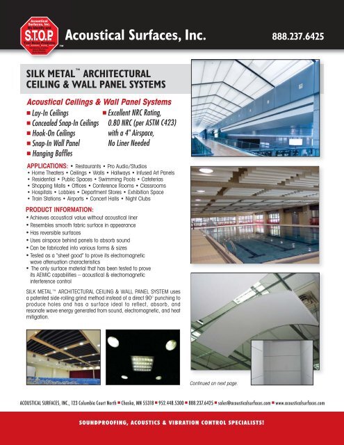 Silk Metal Acoustical Ceiling And Wall Panel Systems