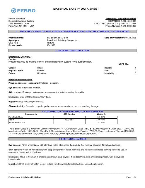 MATERIAL SAFETY DATA SHEET - His Glassworks