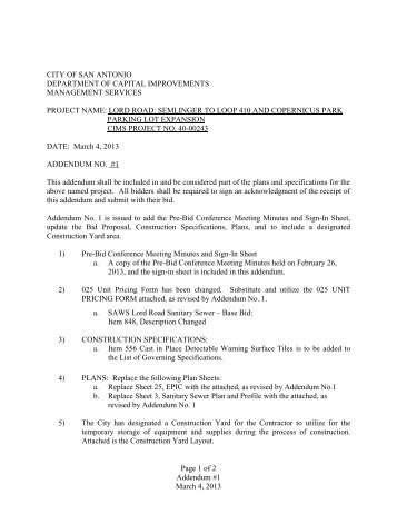 Addendum 1 - The City of San Antonio
