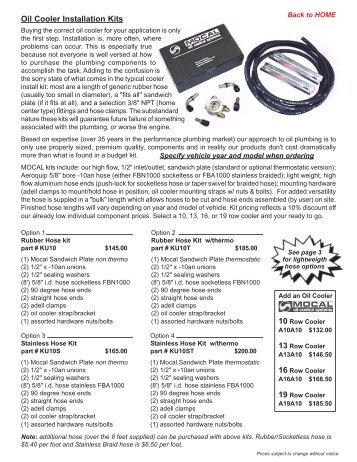 Oil Cooler Installation Kits