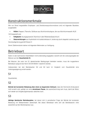 Konstruktionsmerkmale Betriebsart