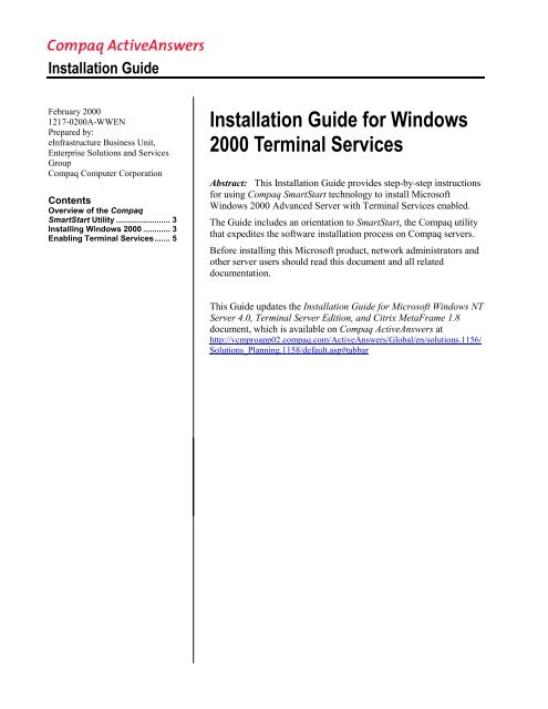 Installation Guide for Windows 2000 Terminal Services