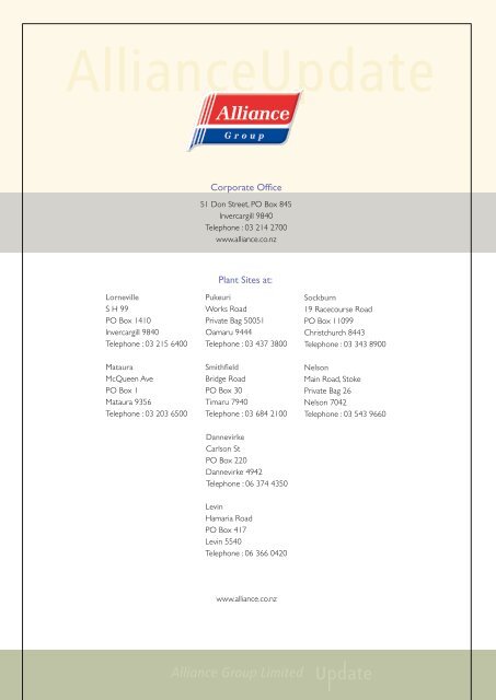 Alliance Group Limited Dear Shareholder/Supplier