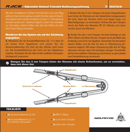 ADJUSTABLE OUTHAUL KIT - Neil Pryde