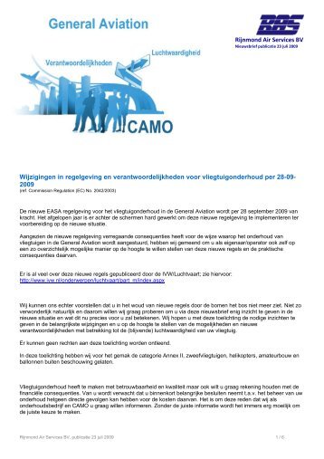 Wijzigingen regelgeving en verantwoordelijkheden t - Rijnmond Air ...