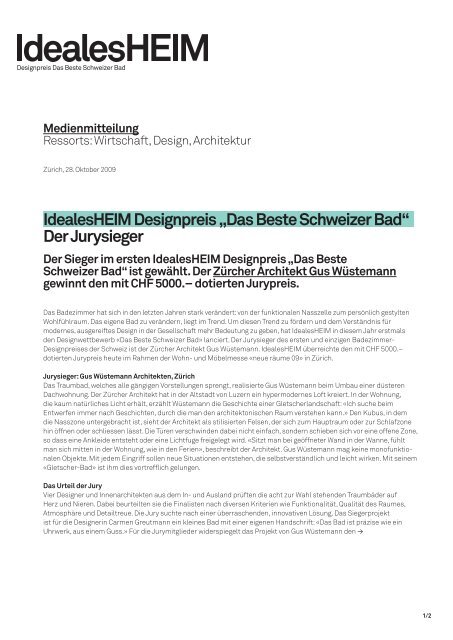 IdealesHEIM Designpreis „Das Beste Schweizer Bad“ Der Jurysieger