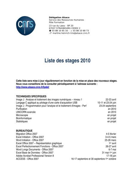 Agenda des formations - CNRS