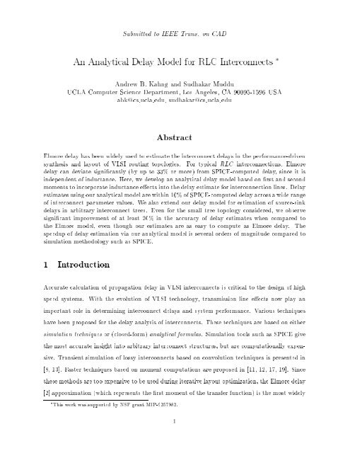 An Analytical Delay Model for RLC Interconnects - UCSD VLSI CAD ...