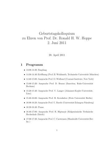 Geburtstagskolloquium zu Ehren von Prof. Dr. Ronald HW Hoppe 2 ...