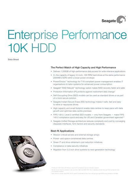Enterprise Performance 10K.7 HDD Data Sheet - Seagate