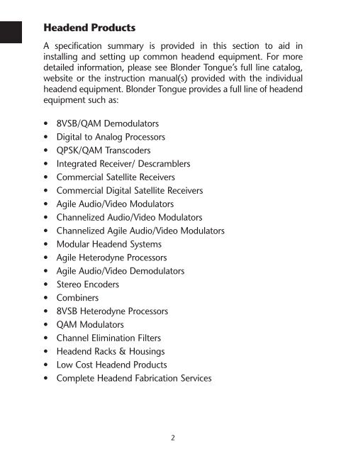 BroadBand reference Guide - Blonder Tongue Laboratories Inc.