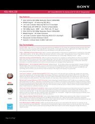 KDL-46VL130 - Manuals, Specs & Warranty - Sony