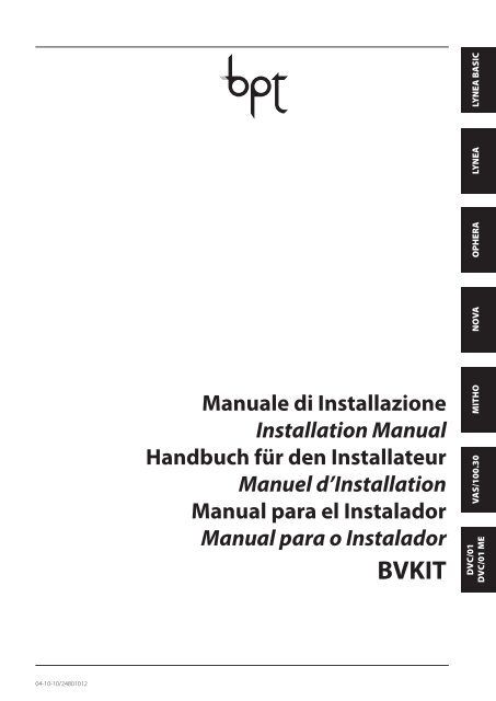 Manuale di Installazione Installation Manual Handbuch fÃ¼r den ... - Bpt