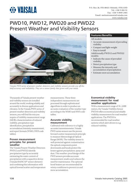 Present Weather and Visibility Sensors, PWD10, PWD12, PWD20 ...