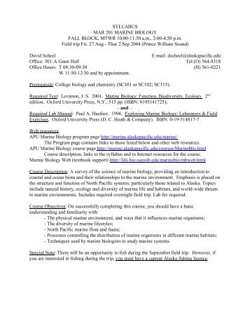 Example Syllabus (.PDF) - MARINE BIOLOGY at Alaska Pacific ...