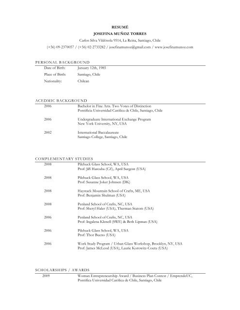 Munoz Resume 2010 - Society for Contemporary Craft