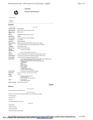 Page 1 of 2 Product Specifications - HP Customer Care (United ...