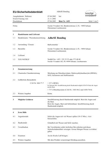 EU-Sicherheitsdatenblatt AdheSE Bonding - kleindental