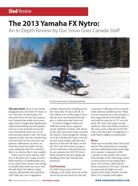 The 2013 Yamaha FX Nytro: - Elka Suspension