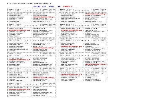 Calendario PULCINI a 6 9 anni - gussago calcio