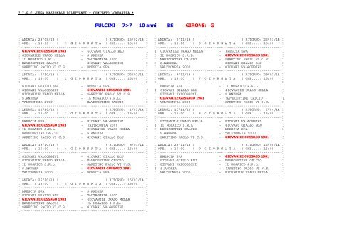 Calendario PULCINI a 7 10 anni Girone " G " - gussago calcio