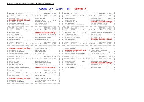 Calendario PULCINI a 7 10 anni Girone - gussago calcio