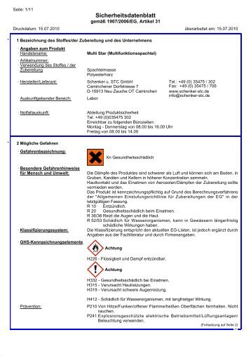 Sicherheitsdatenblatt - Schenker & STC