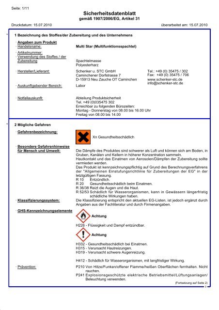 Sicherheitsdatenblatt - Schenker & STC