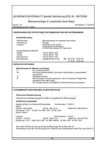 Bremsenreiniger A I acetonfrei (lose Ware) - Schenker & STC