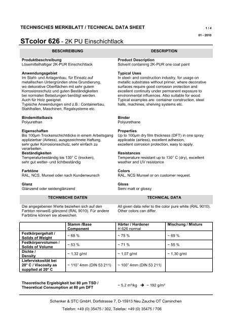 Technisches Merkblatt DE / EN - Schenker & STC Online Shop