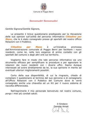 Benvenuta! Gentile Signora/Gentile Signore, Le presento il breve ...