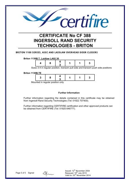 Certificate No Cf 388 Ing