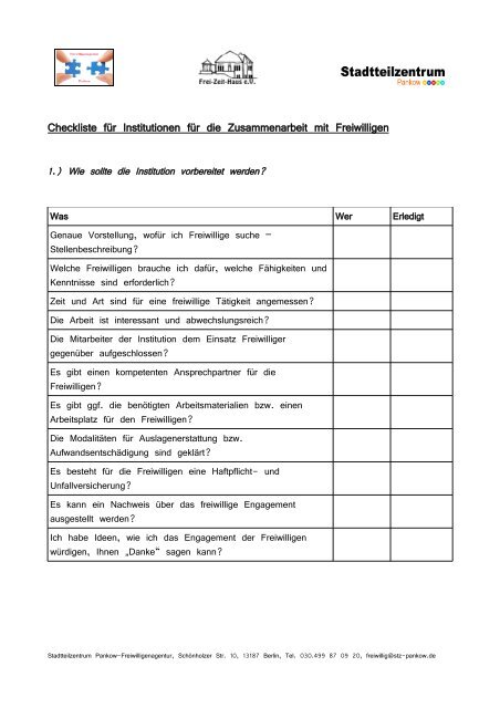 Leitfaden fÃ¼r die Arbeit mit Freiwilligen - Stadtteilzentrum Pankow