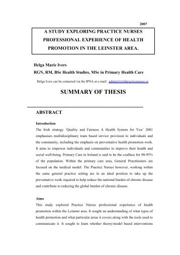 SUMMARY OF THESIS - Irish Practice Nurses Association