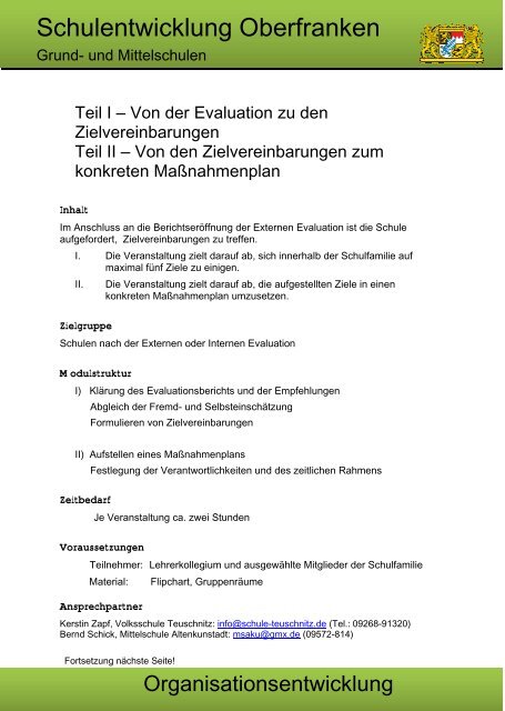 Von der Evaluation zu Zielvereinbarungen - Schulen in Oberfranken