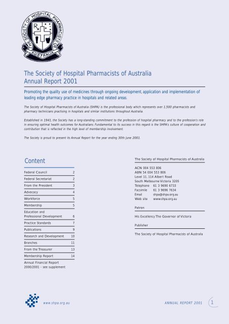 32733 SHPA Annual Report - The Society of Hospital Pharmacists of ...