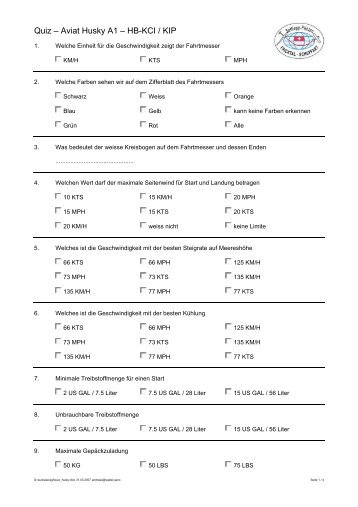 Quiz – Aviat Husky A1 – HB-KCI / KIP - Schlepppiloten