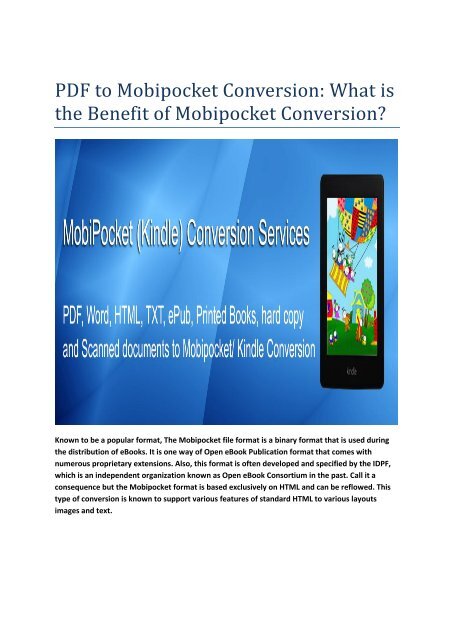 PDF to Mobipocket Conversion: What is the Benefit of Mobipocket Conversion?